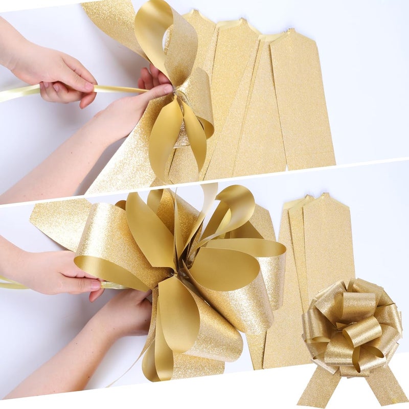 HCHENBOW 12" Large Gold Gift Bow,2pcs Big Bows for Gift Wrapping, Christmas Party Birthday Gift Wedding Ribbon Bows for Bikes, Boxes or Flower Decorations, Valentine's Day Gift Decorations (Gold) - Image 4